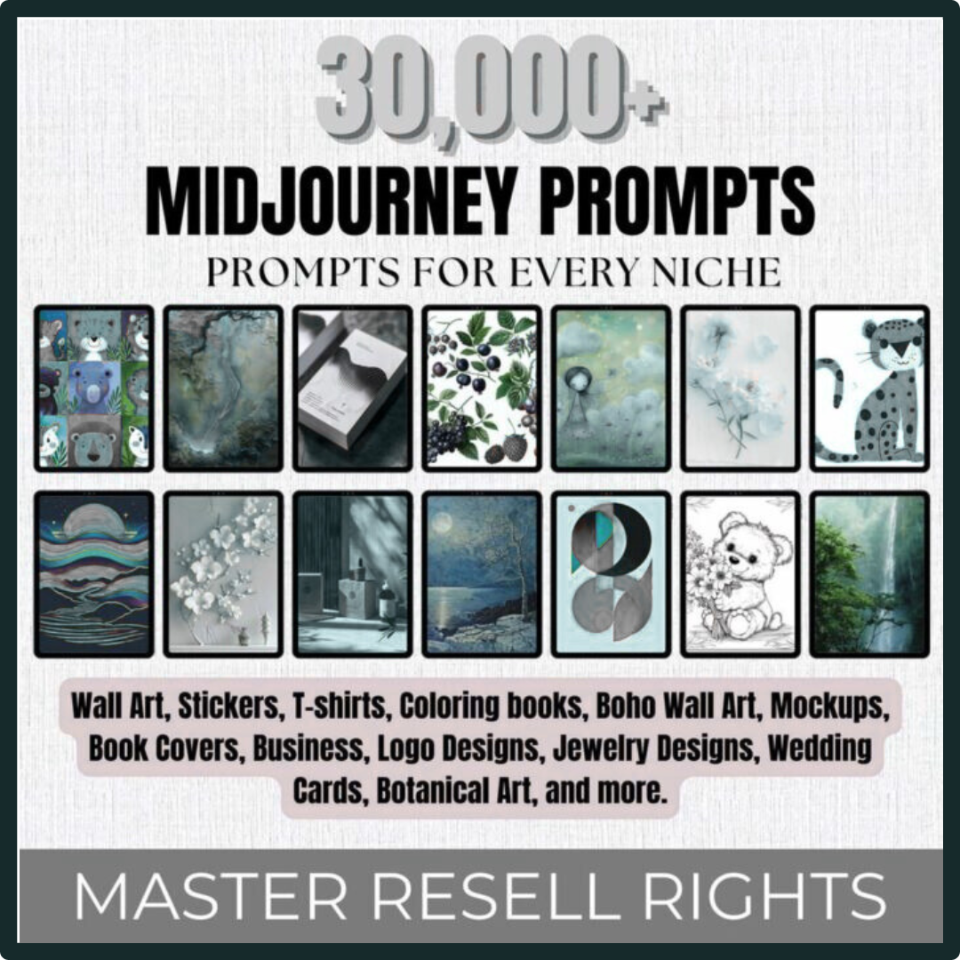 30,000+ Midjourney Prompts Bundle (With MRR)