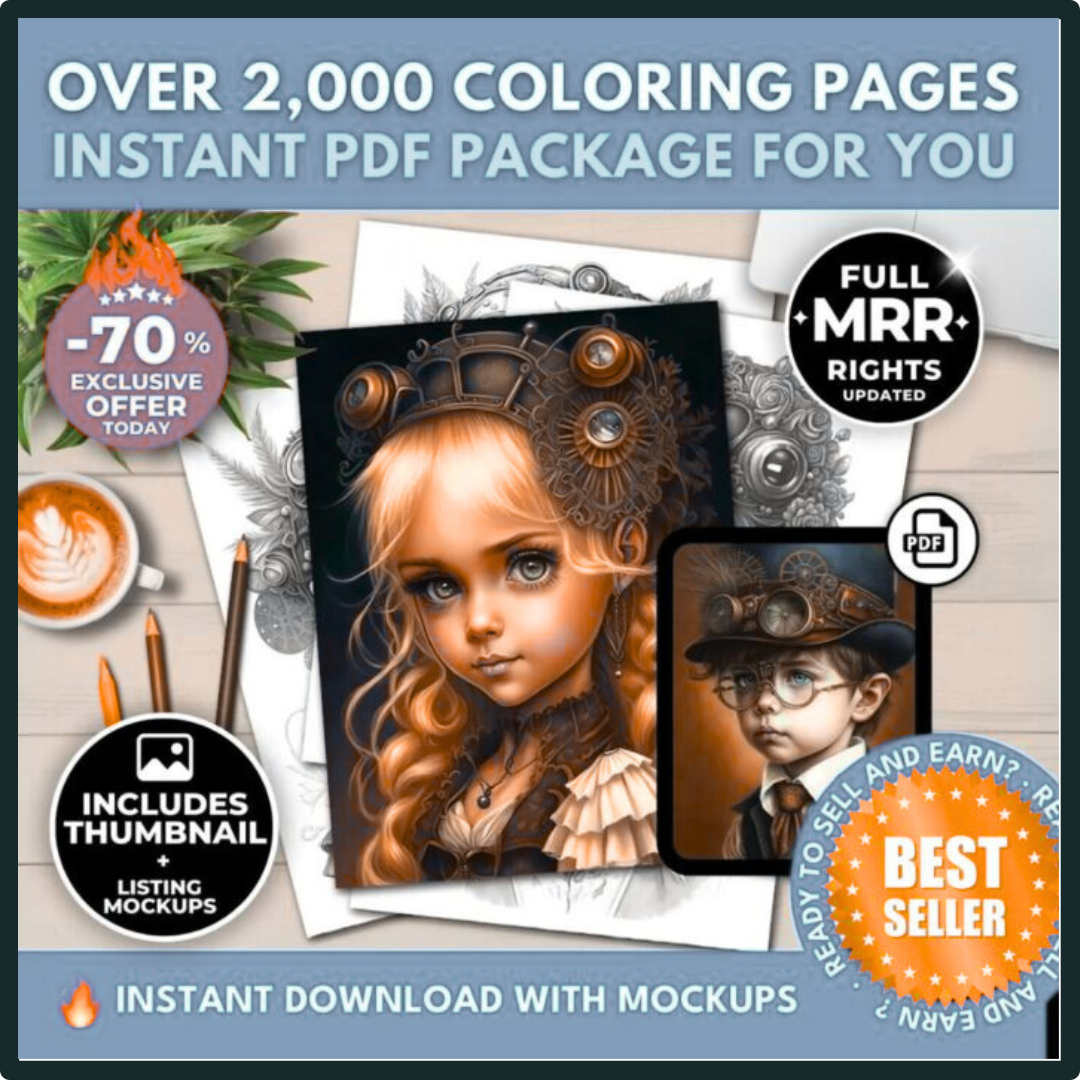 2,000+ Steampunk Coloring Pages – With Full MRR Rights