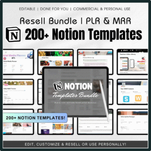 200+ Notion Template Bundle (PLR + MRR)