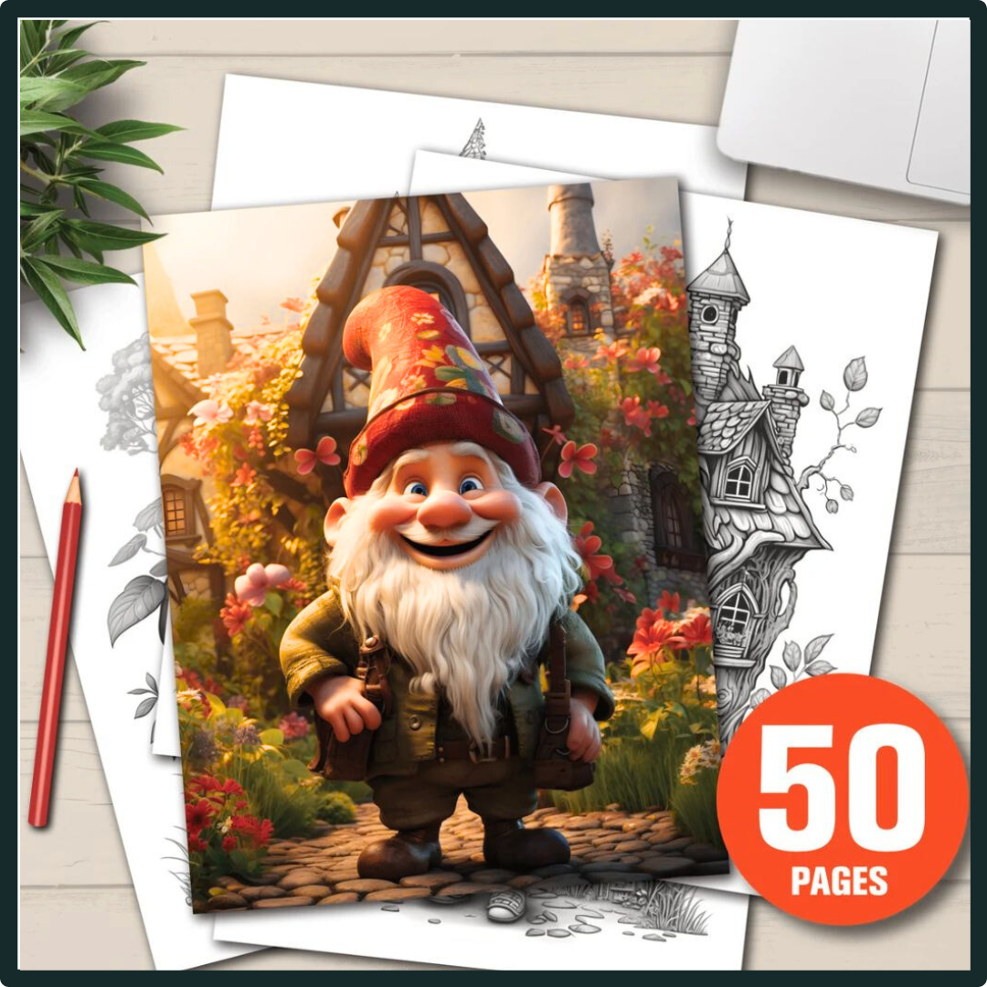 50 Enchanted Gnomes Coloring Book